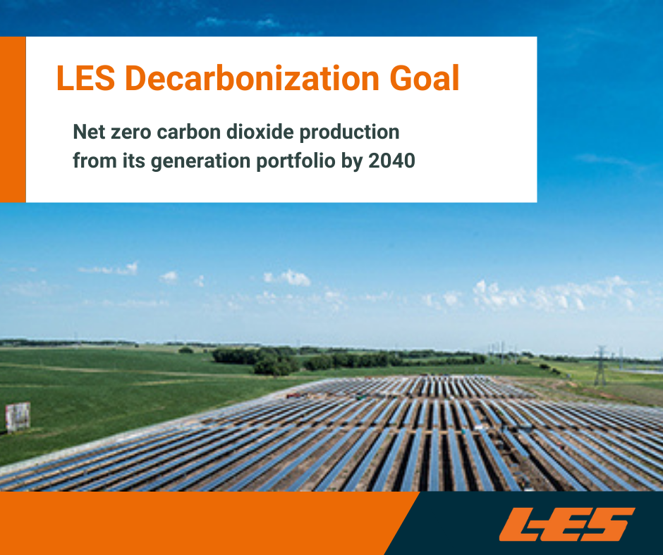 Photo of LES community solar with LES' decarbonization goal of net zero by 2040