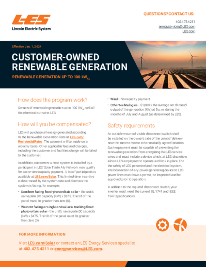 Customer-owned renewable generation overview