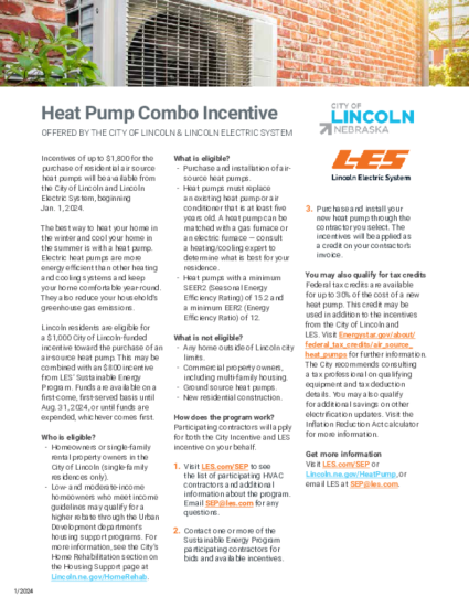 Heat Pump Combo Incentive (City of Lincoln & LES)